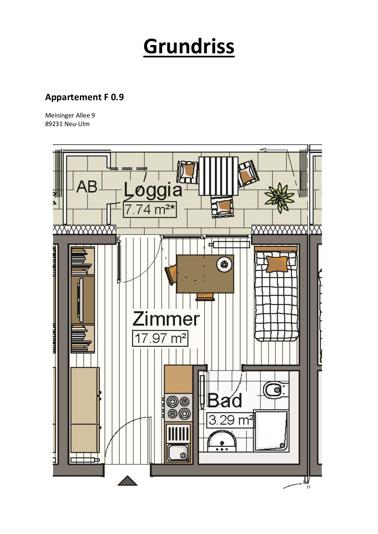 1-Zimmer Wohnung (Single Flat) in Neu-Ulm zu vermieten