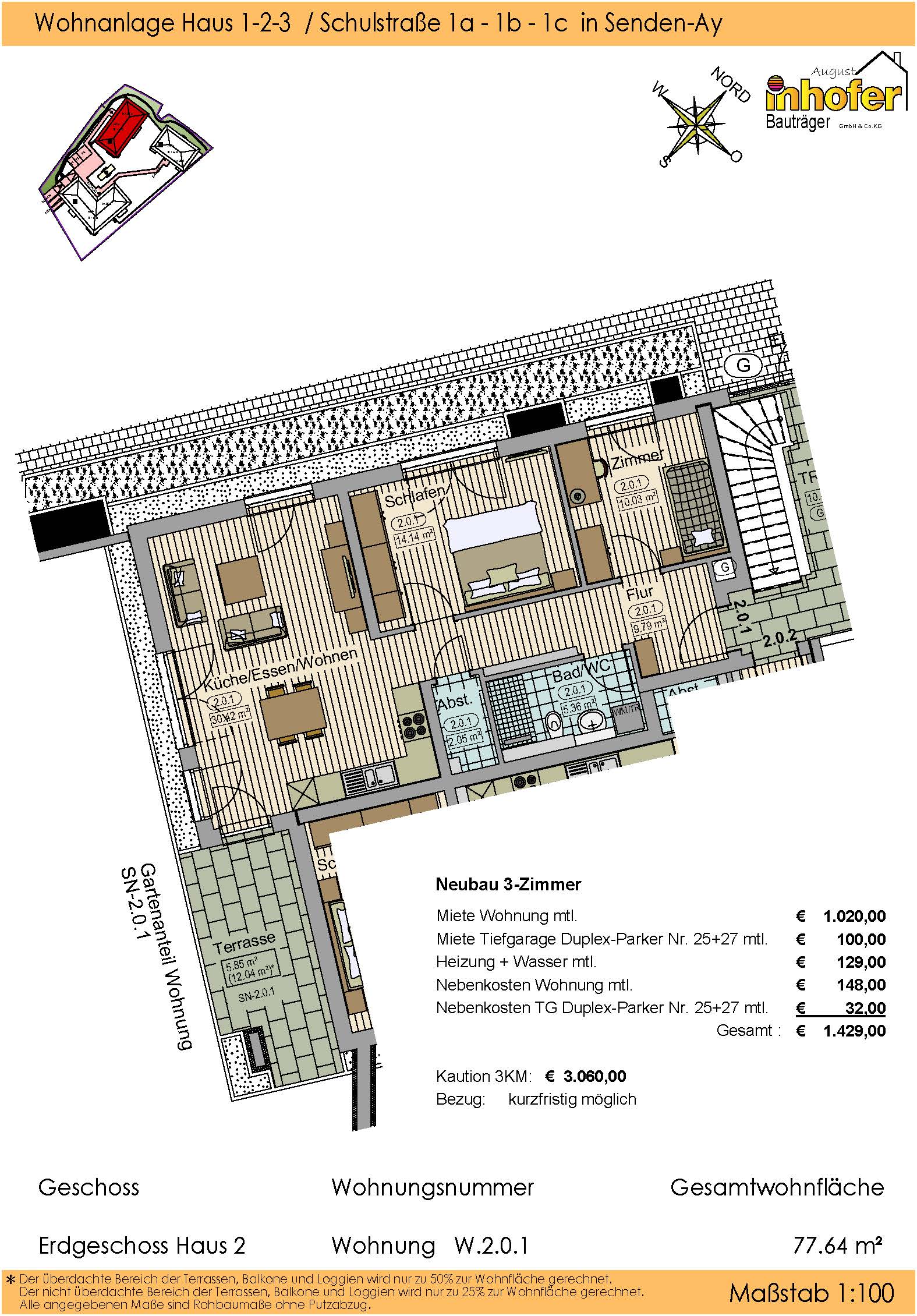 Neubau 3-Zimmer Wohnung mit Gartenanteil, Wohnanlage "le quartier ècole"