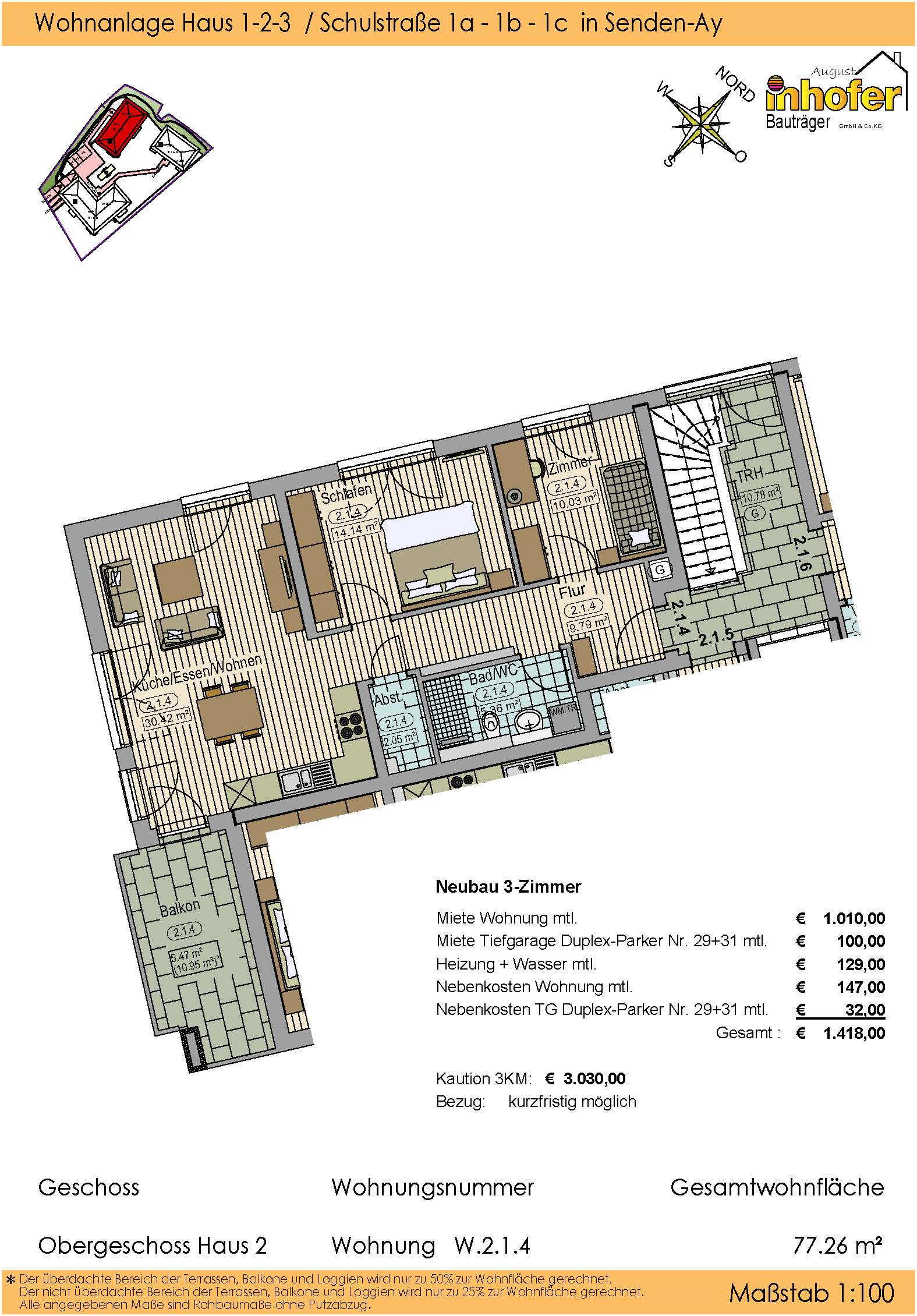 Neubau 3-Zimmer Wohnung, Wohnanlage "le quartier ècole"