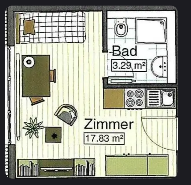 1-Zimmer Wohnung (Single Flat) in Neu-Ulm zu vermieten