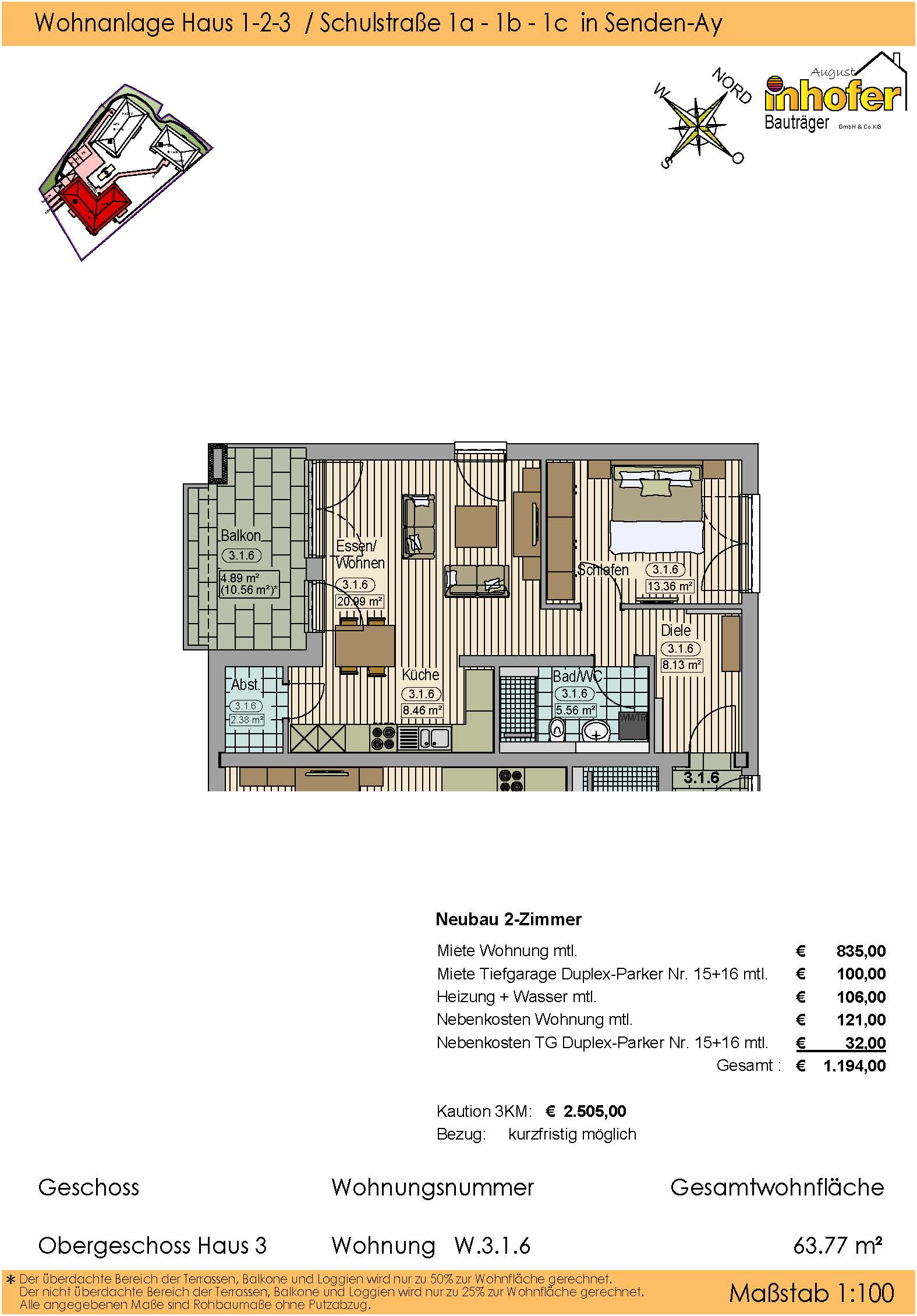 Neubau 2-Zimmer Wohnung, Wohnanlage "le quartier ècole"