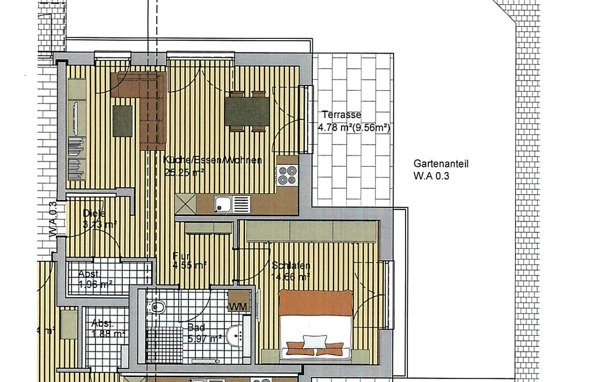 2-Zimmer Wohnung mit Gartenanteil am Stadtpark in Senden-Wullenstetten zu vermieten