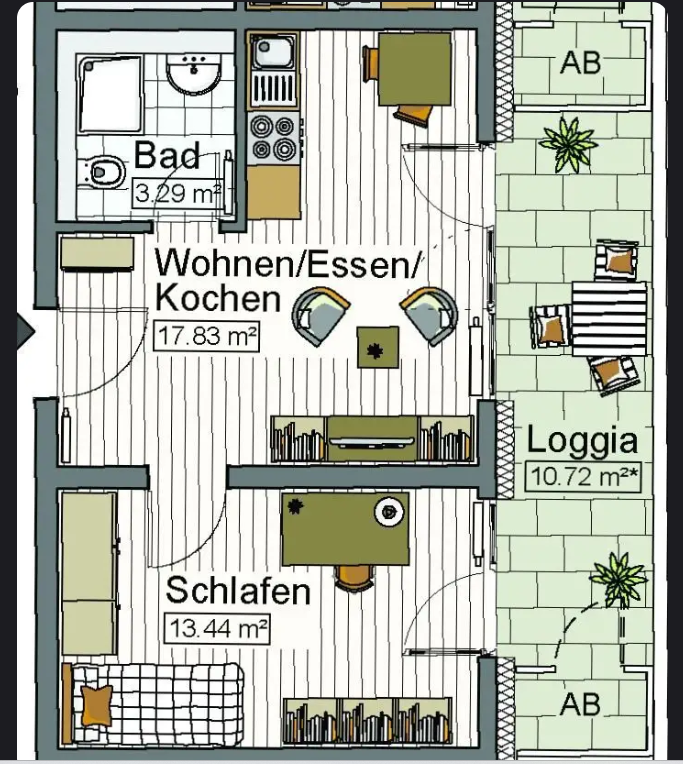 2-Zimmer Wohnung (Single Flat) in Neu-Ulm zu vermieten