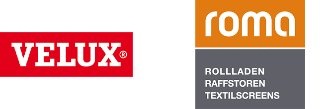 Unsere Partner Velux und Roma Logos der Firmen VELUX und Roma