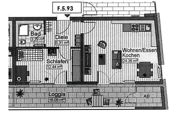 2-Zimmer Wohnung (Single Flat) in Neu-Ulm zu vermieten