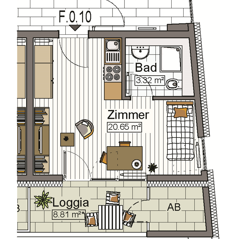 1-Zimmer Wohnung (Single Flat) in Neu-Ulm zu vermieten